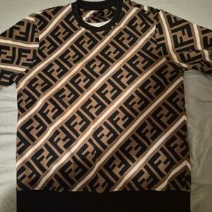 Fendi Men's Tan and Black Crewneck long sleeve Sweater.